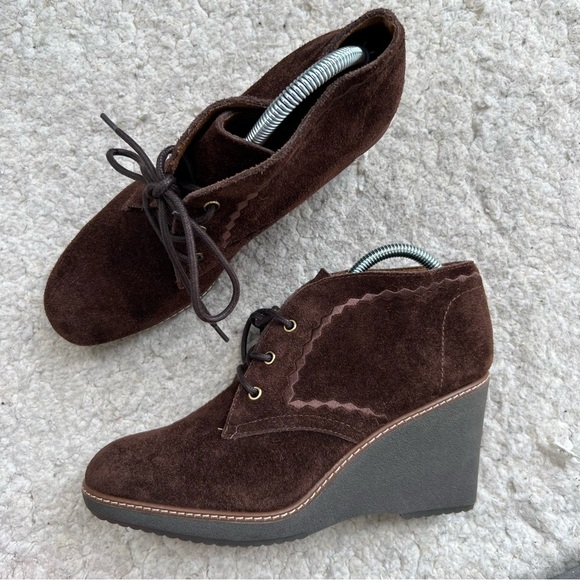 Naturalizer Kailyn Brown Suede Lace Up Oxford Wedge Heel Shoes - Picture 2 of 13